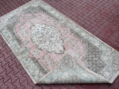 Handwoven Turkish Oushak Rug: Small Wool & Cotton Bohemian Rug