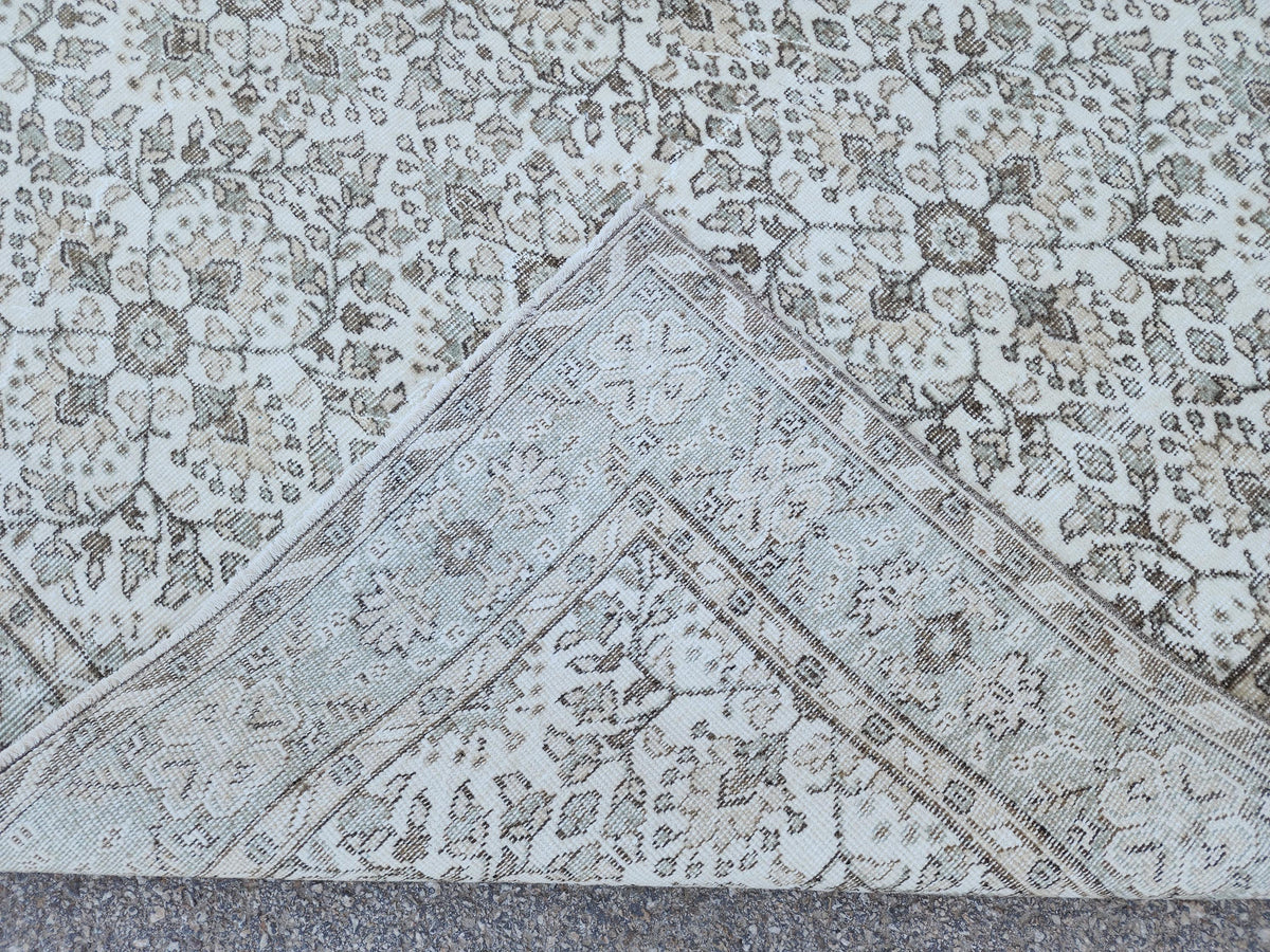 6x10 Vintage Oushak Rug: Handwoven Neutral Wool, Turkish Floral Design Isparta Rug