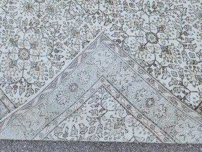 6x10 Vintage Oushak Rug: Handwoven Neutral Wool, Turkish Floral Design Isparta Rug