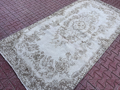 Handwoven Turkish Oushak Rug 4x7: Wool & Cotton Bohemian Rug