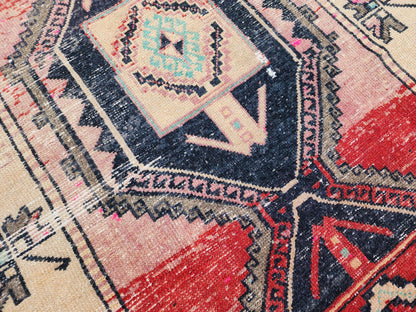 Turkish Runner Rug 3x11, Brown and Pink Color Hallway Carpet, Home Rustic Decor