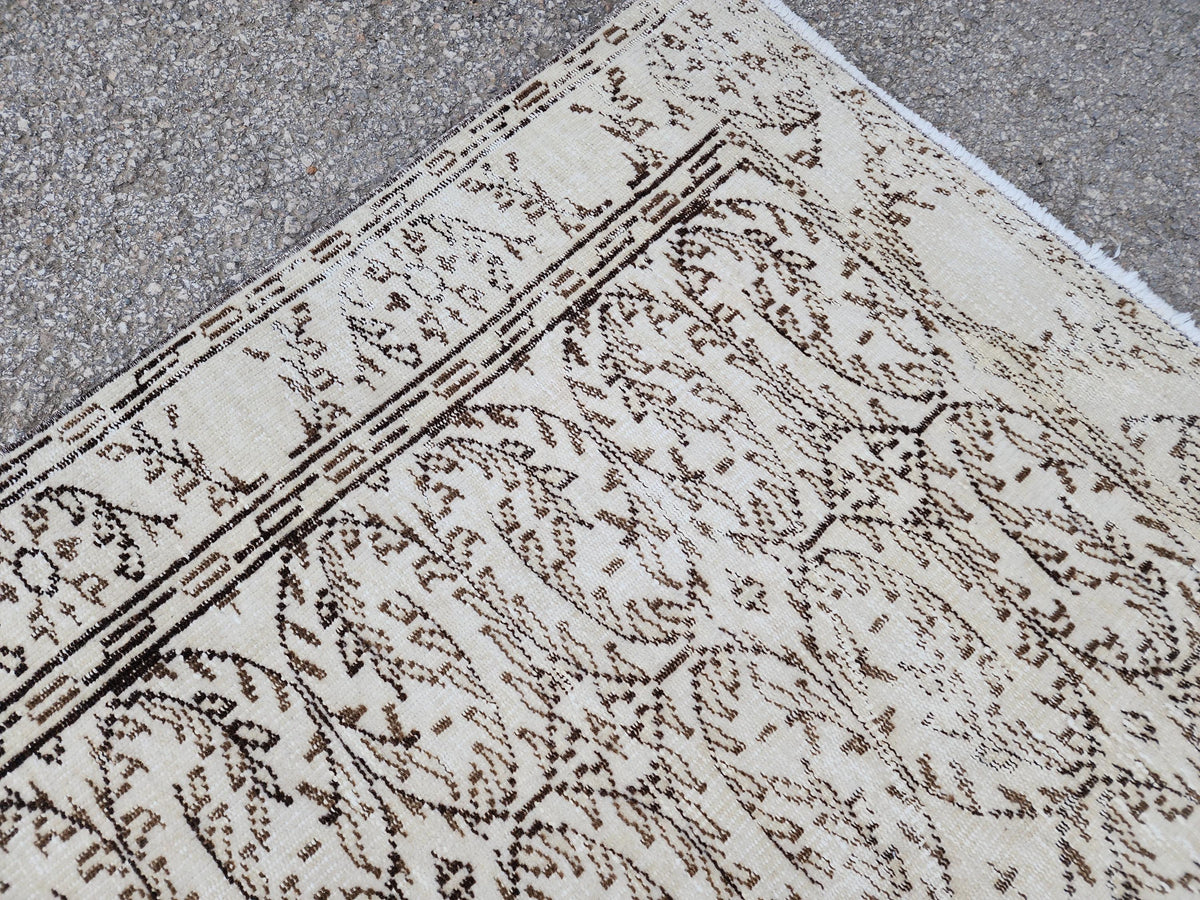 5x9 Oushak Turkish Hand Made Rug, Bohemian Beige and Brown, Rustic Farmhouse Decor Rug