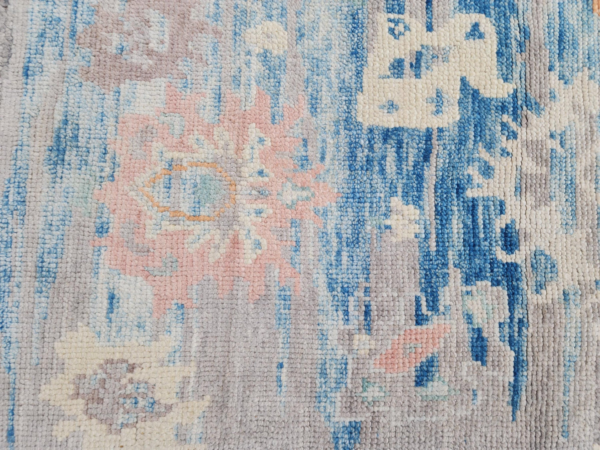2x4 Small Oushak Rug: Abstract Blue, Up cycled Carpet, Home Wool Decor
