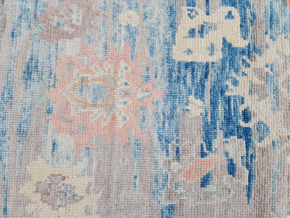 2x4 Small Oushak Rug: Abstract Blue, Up cycled Carpet, Home Wool Decor
