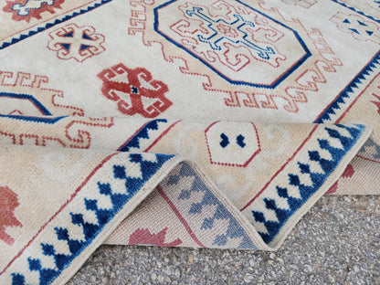 4x6 Hand Made Anatolian Rug,  Pink, Blue, Red Distressed Area Carpet, Farmhouse Decor
