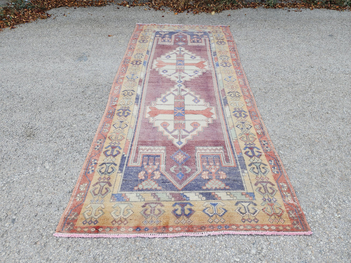 4x9 Turkish Area Rug, Hand Knotted Turkish Runner, Wool Boho Hallway Decor