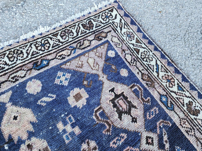 3x9 Antique Navy Blue Runner: Hand Knotted, Hallway Authentic Decor