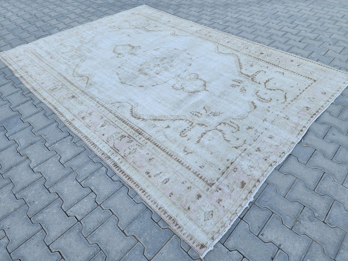 6x9 Wool Neutral Rug, Beige and White Wool Hand Made, Dining Room Decor