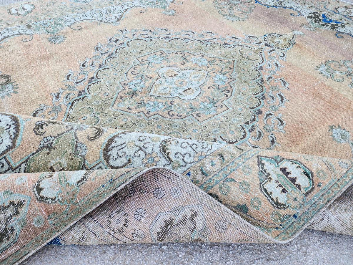Hand Made Oversized Rug 9x12: Oriental Rustic Decor, Brown and Blue