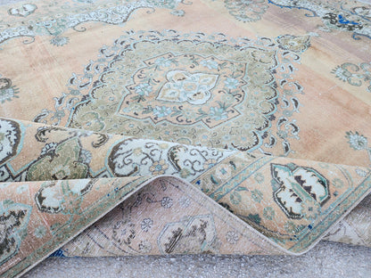 Hand Made Oversized Rug 9x12: Oriental Rustic Decor, Brown and Blue