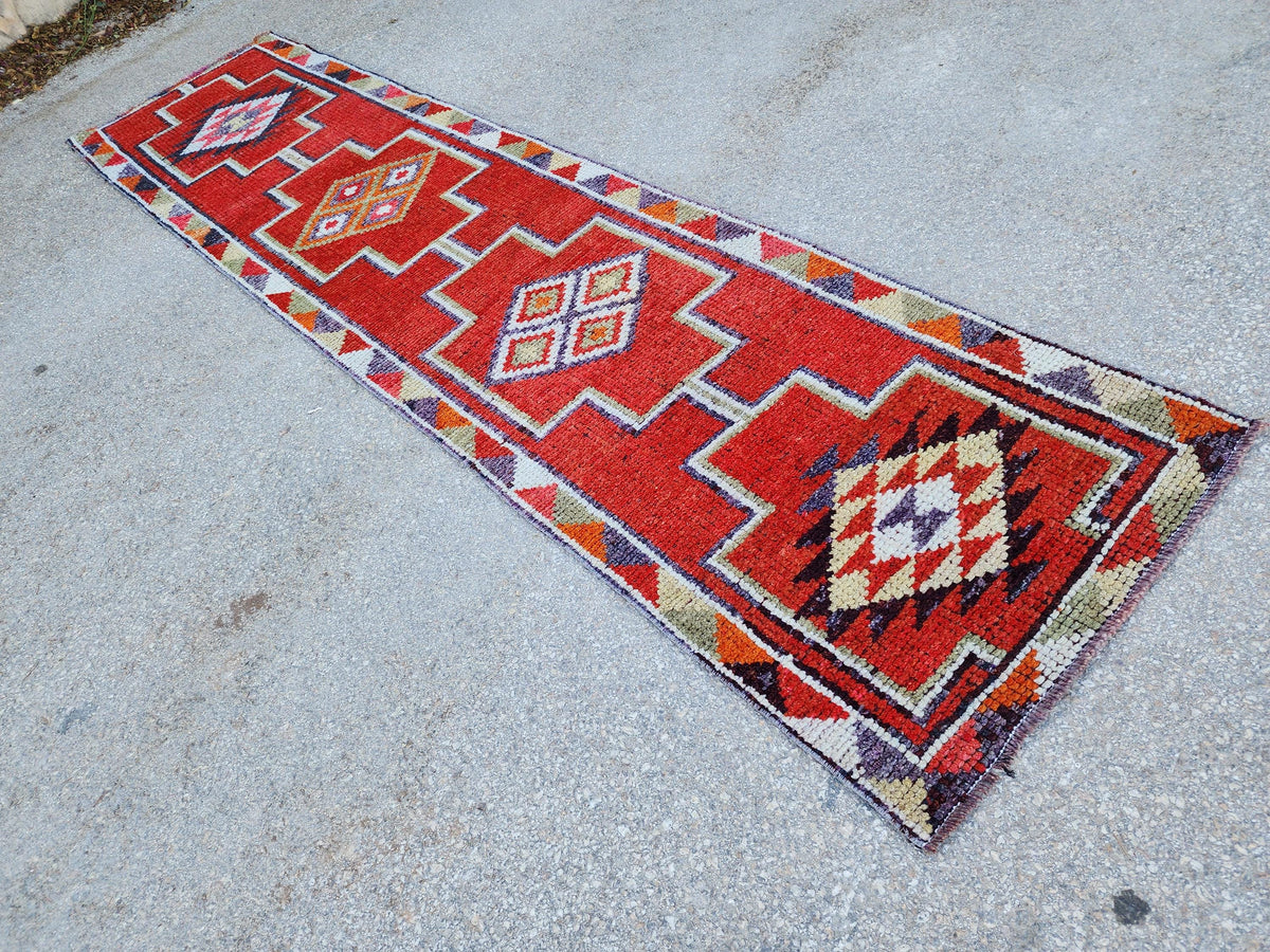 2x10 Herki Runner Rug, Hand Made Up Cycled Wool, Hallway Decor, Home Decor