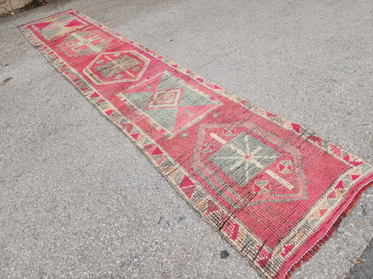 2x13 Herki Long Runner Rug, Hand Knotted Turkish Rug, Bohemian Hallway Decor