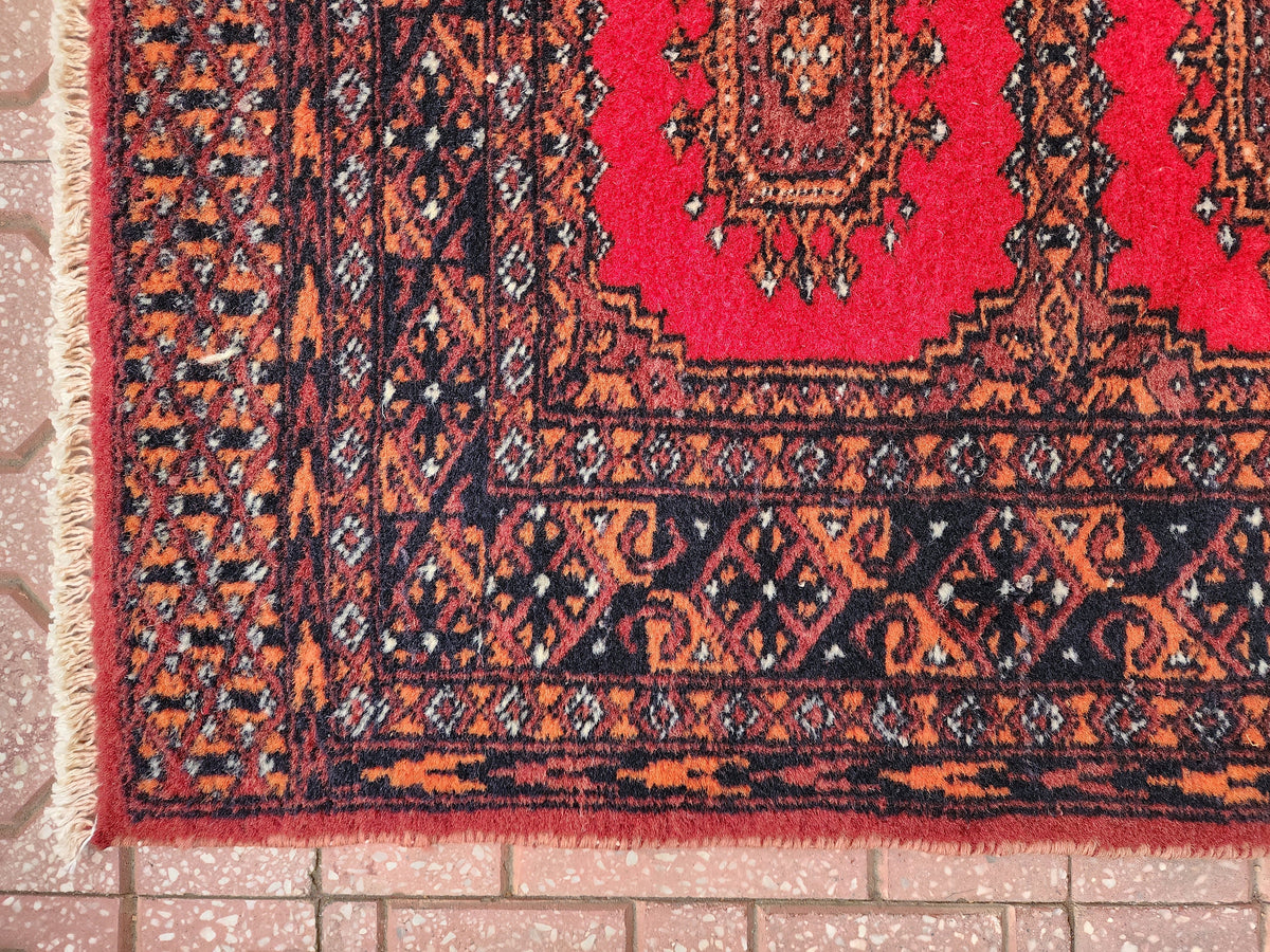 Hand Knotted Wool Turkish Rug 3x5: Red Bohemian Oushak Rug