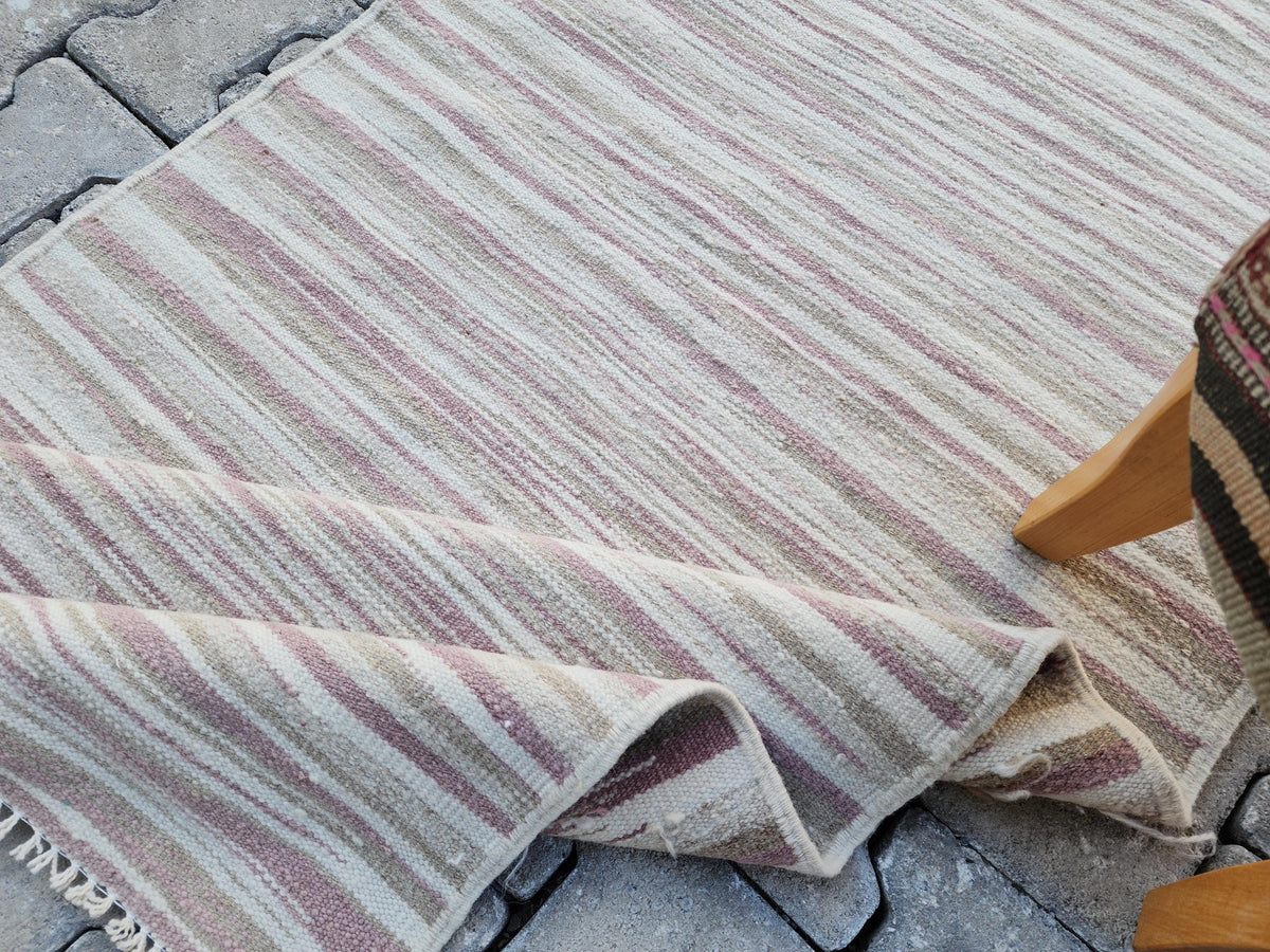 2x11 Hand Knotted Turkish Kilim Runner Rug: Neutral Farmhouse Decor