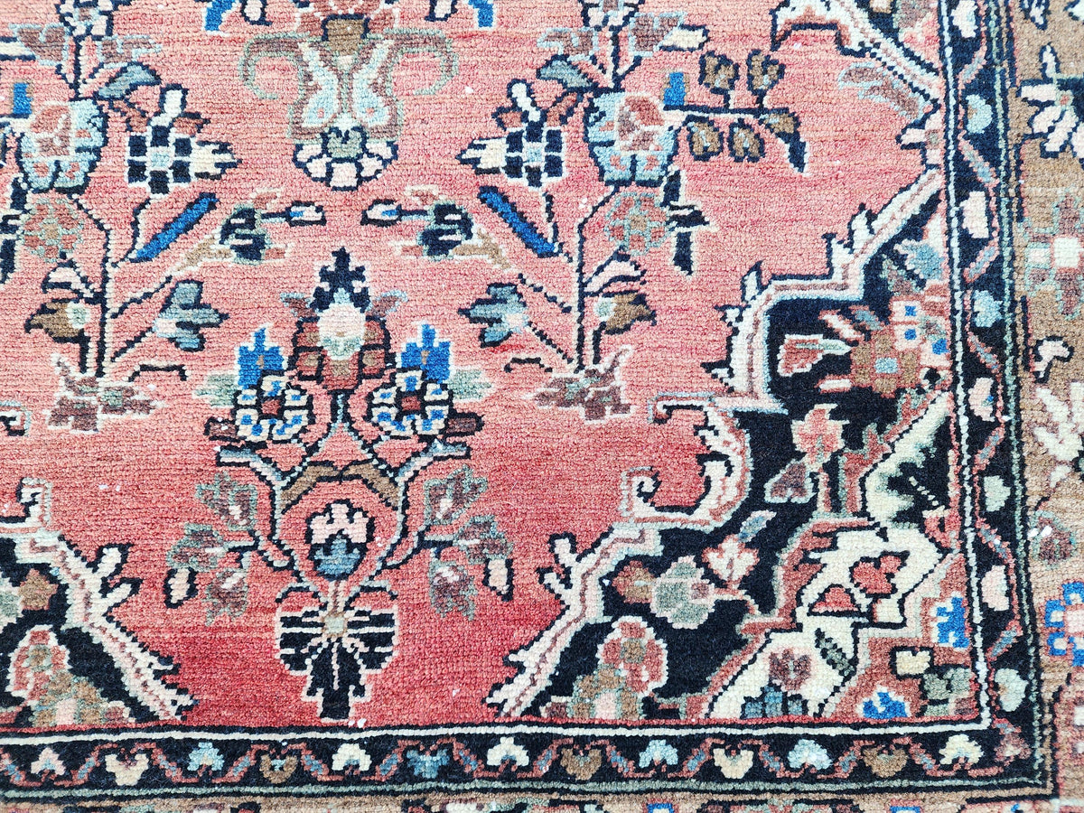 Vintage Boho Runner Rug 3x9: Hand Knotted, Red and Black