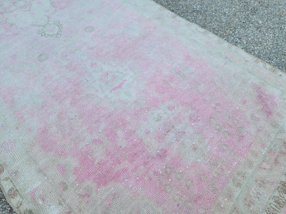 3x9 Boho Runner Rug, Powder Pink Wool Hand Made, Kitchen Rustic Decor