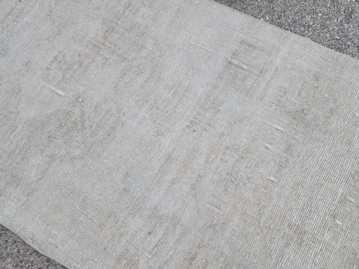 3x12 Neutral Runner Rug, Turkish Beige Wool Hand Made, Hallway Decor