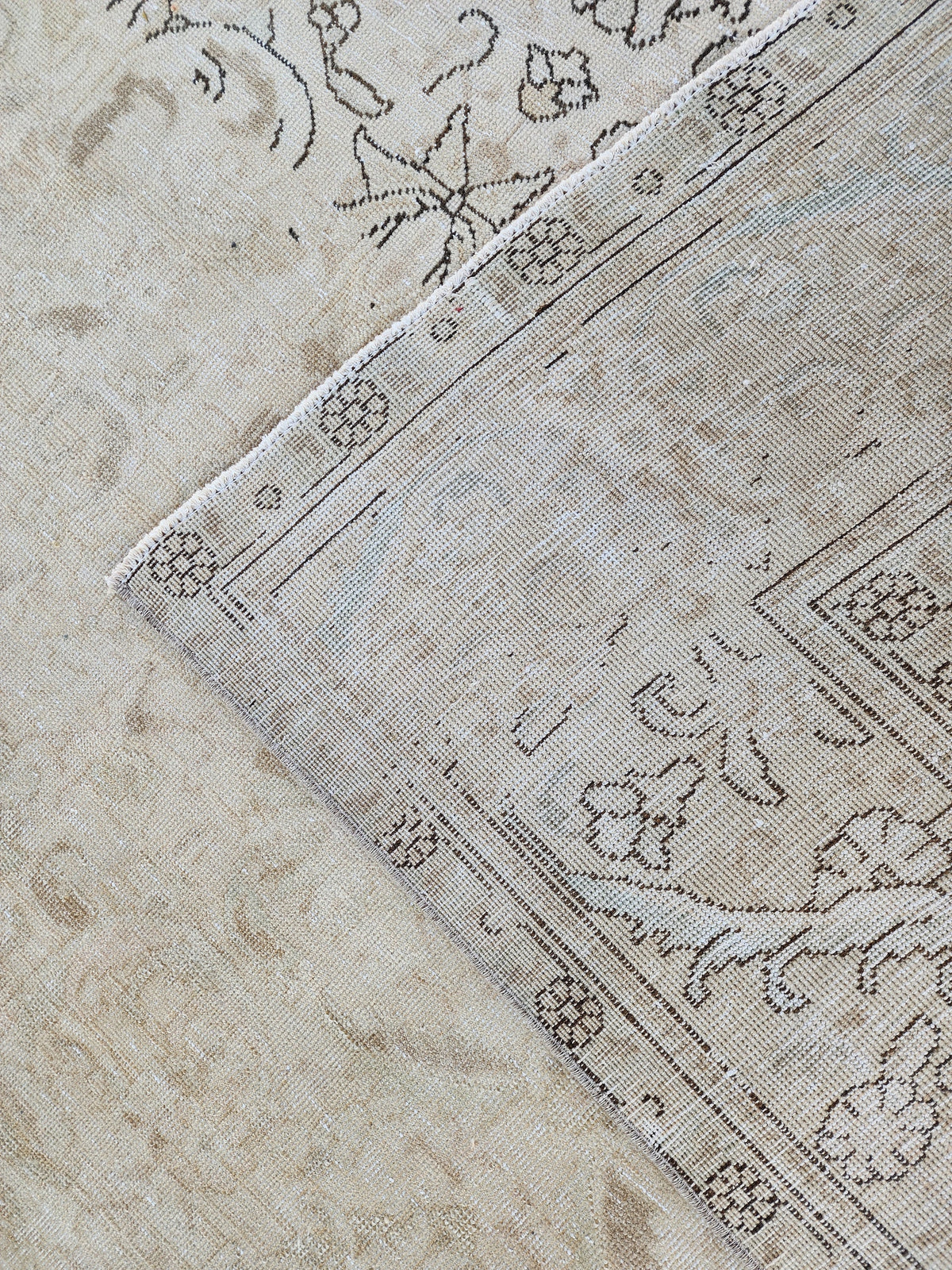 Vintage Hand Knotted Wool Rug 9×12, Persian Beige Oriental Traditional Carpet