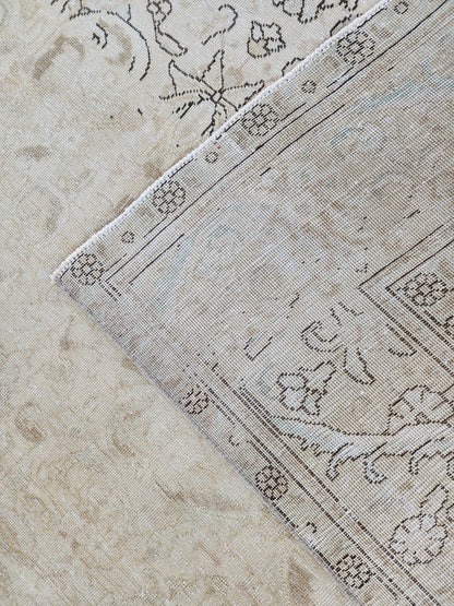 Vintage Hand Knotted Wool Rug 9×12, Persian Beige Oriental Traditional Carpet