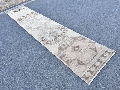 2x12 Neutral Runner Rug, Hand-Knotted Hallway & Entryway Rug, Earth Tone Decor