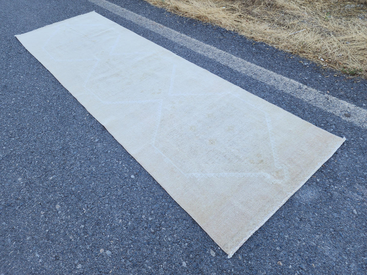 3x10 Neutral Runner Rug, Hand Made Rustic Decor, Oriental Living Room Decor