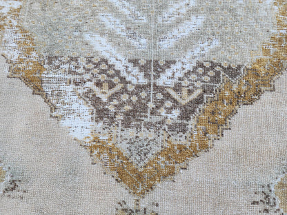 3x11 Neutral Turkish Rug, Hand Made Oriental Wool Decor, Boho Decor, Hallway Decor Rug