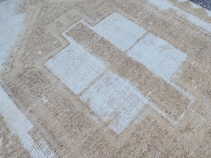 3x12 Neutral Runner Rug, Geometric Turkish Hand Made Design, Beige and White