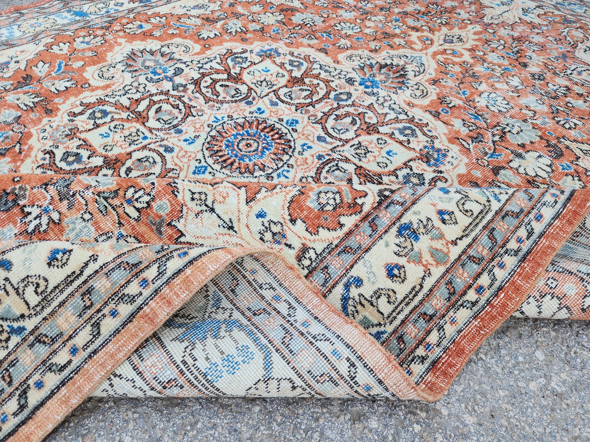 Hand Made Rug 6.6 x 9.8 ft, Turkish Hand Knotted Oushak Design Carpet, Home Decor