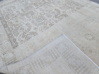 9x12 Neutral Wool Vintage Rug, Hand Knotted, Floral Persian Design