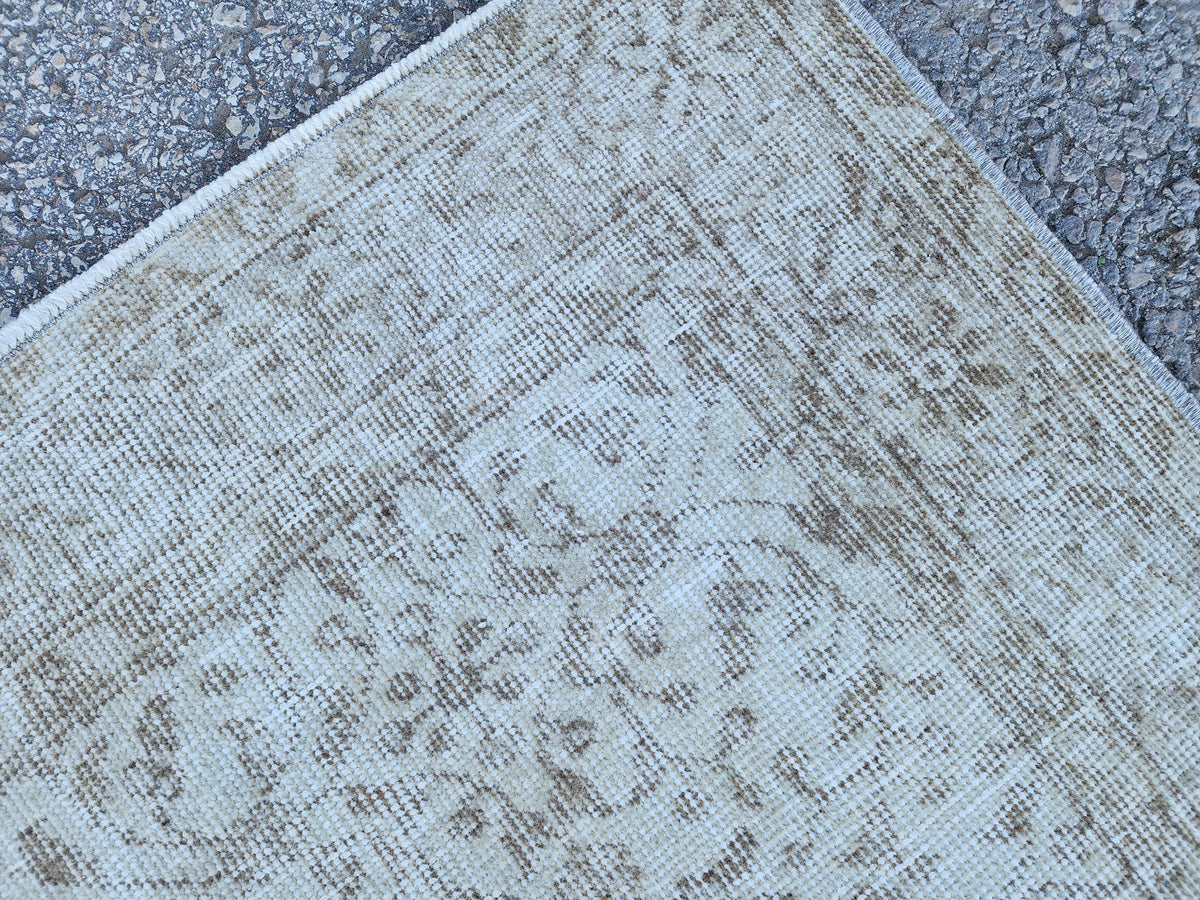 Neutral Wool Rug 3x6: Hand Made, Turkish Beige Decor, Kitchen Design