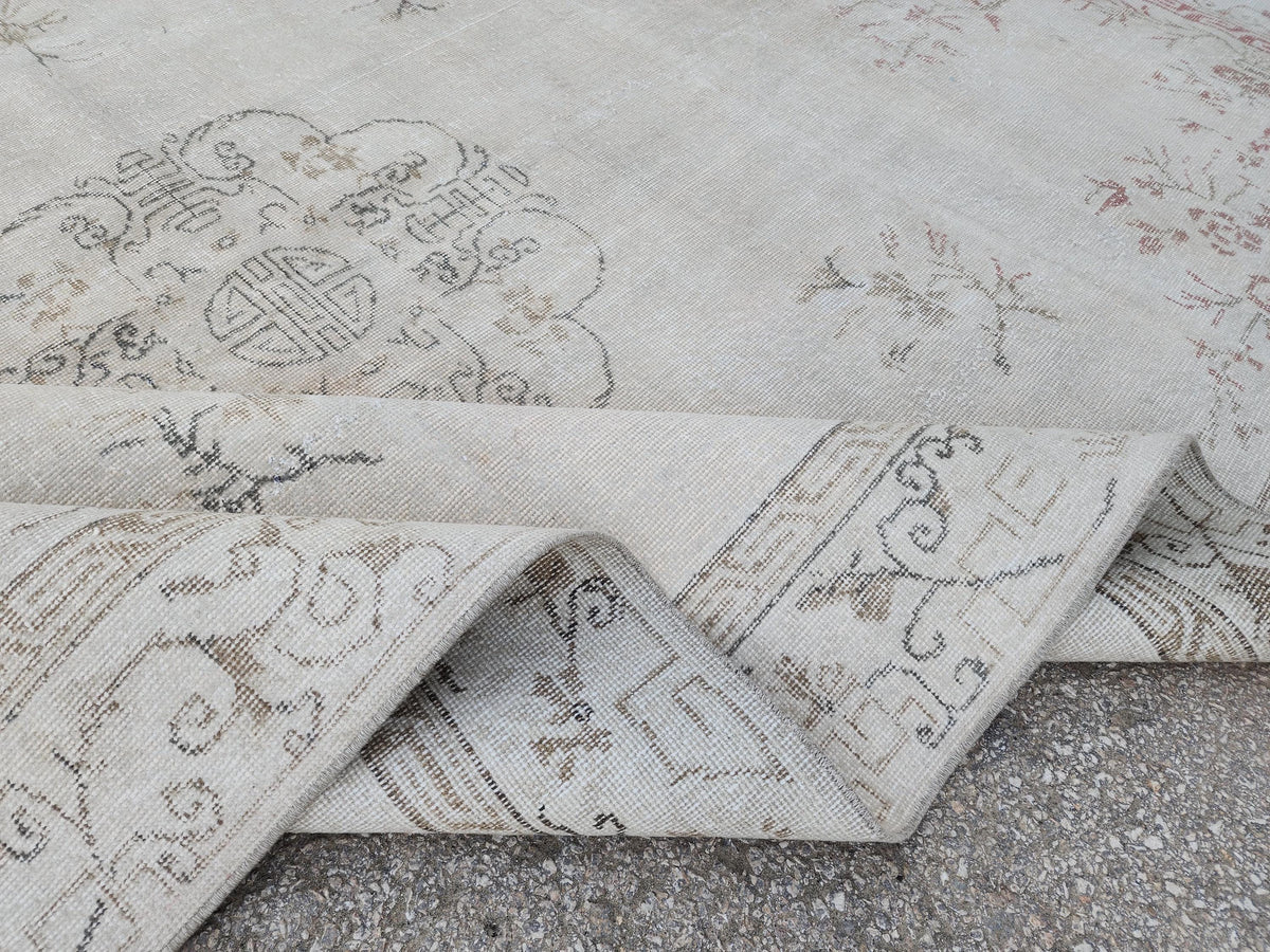 Oushak Neutral Rug 7x10, Turkish Hand Knotted Wool Rug, Bohemian Home Decor