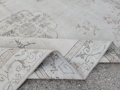 Oushak Neutral Rug 7x10, Turkish Hand Knotted Wool Rug, Bohemian Home Decor