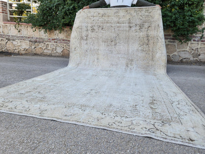 7x10 Neutral Turkish Rug: Hand Knotted, Rustic Decor, Beige and Gray