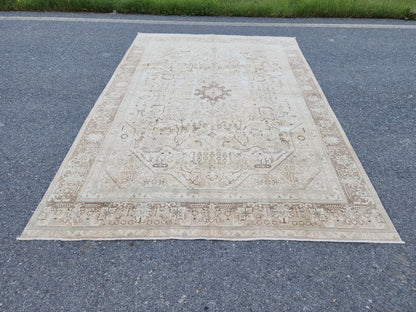 8x12 Neutral Heriz Area Rug, Hand Knotted Up Cycled Wool, Living Room Bohemian Decor
