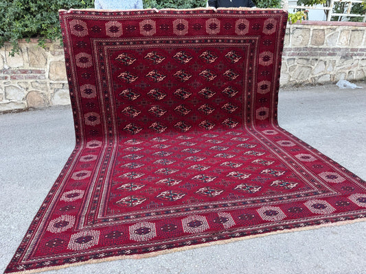 7x9 Handwoven Turkish Wool Rug: Vintage Red Accent Rug