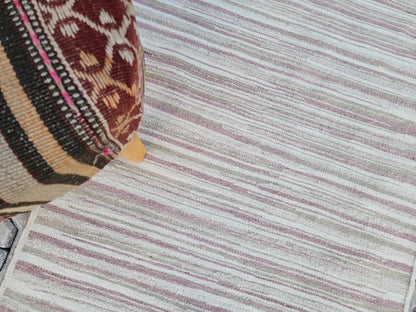 2x11 Hand Knotted Turkish Kilim Runner Rug: Neutral Farmhouse Decor