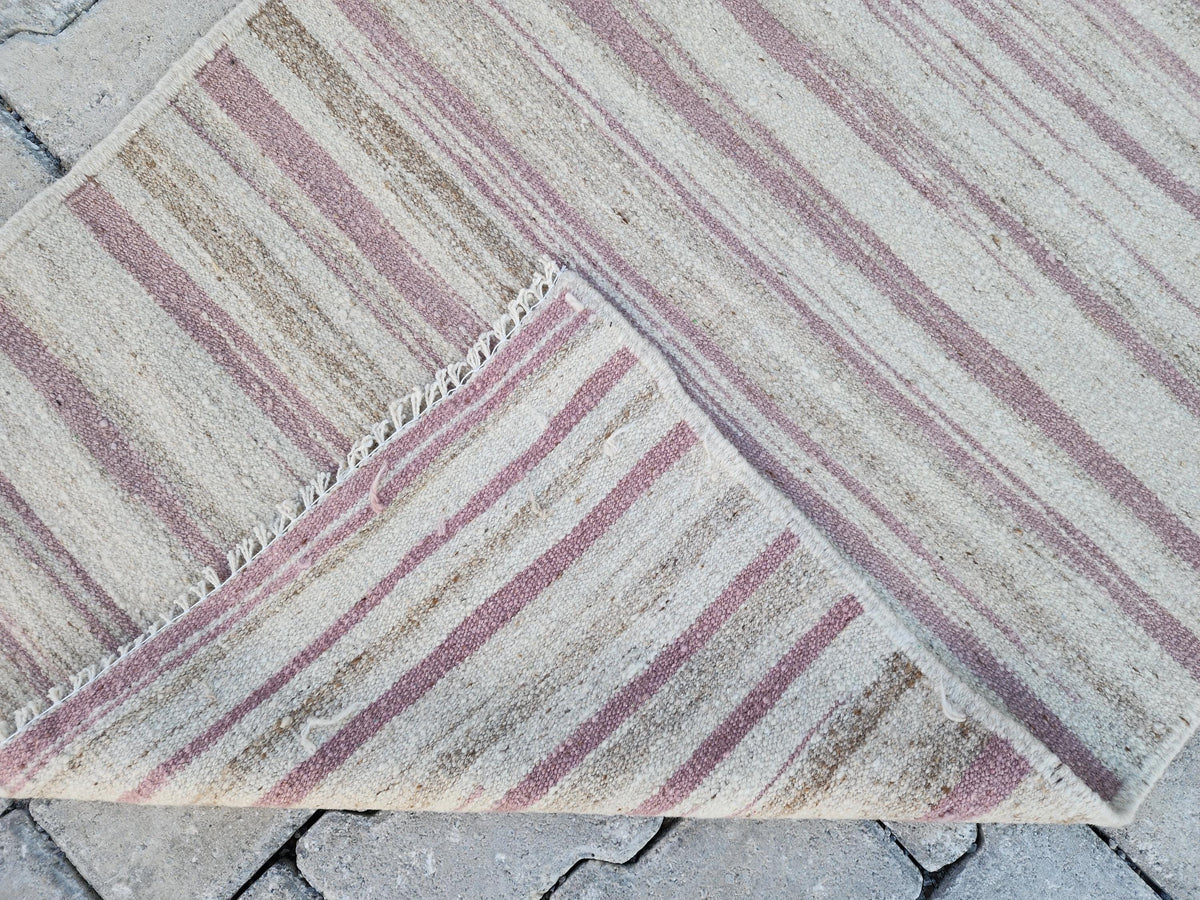 Soft Neutral Turkish Kilim Runner Rug: 2.7x11 Handwoven Wool