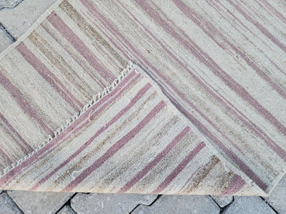 Soft Neutral Turkish Kilim Runner Rug: 2.7x11 Handwoven Wool