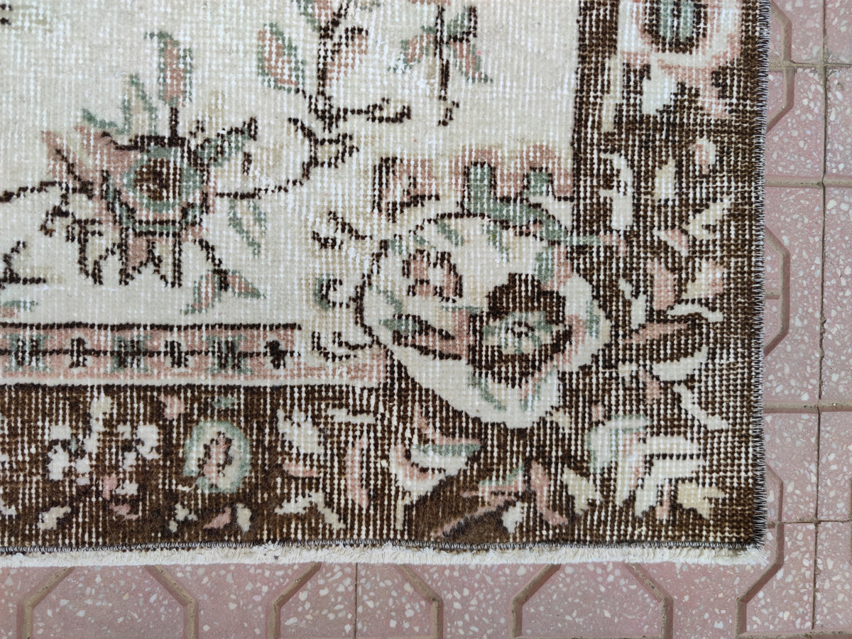 Vintage Oushak Rug 3x6: Handwoven Wool & Cotton Turkish Rug