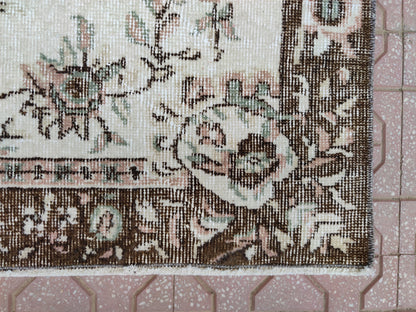 Vintage Oushak Rug 3x6: Handwoven Wool & Cotton Turkish Rug