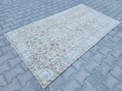 Handwoven Turkish Oushak Rug: 4x7 Neutral Wool & Cotton