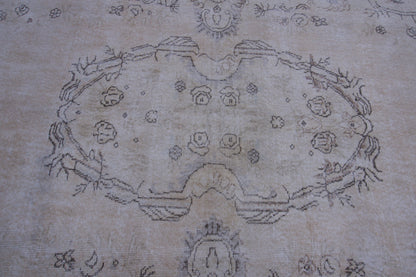 Handwoven Neutral Rug 7x11: Beige & Gray Wool, Oriental Design, Home Decor