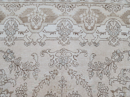 10x13 Neutral Vintage Rug, Hand Knotted Up Cycled Wool, Beige and Brown