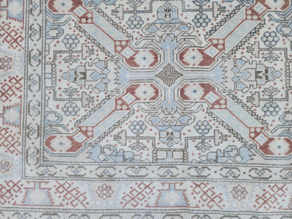 6x9 Neutral Turkish Rug: Geometric Wool & Cotton, Rustic Dining Room Decor