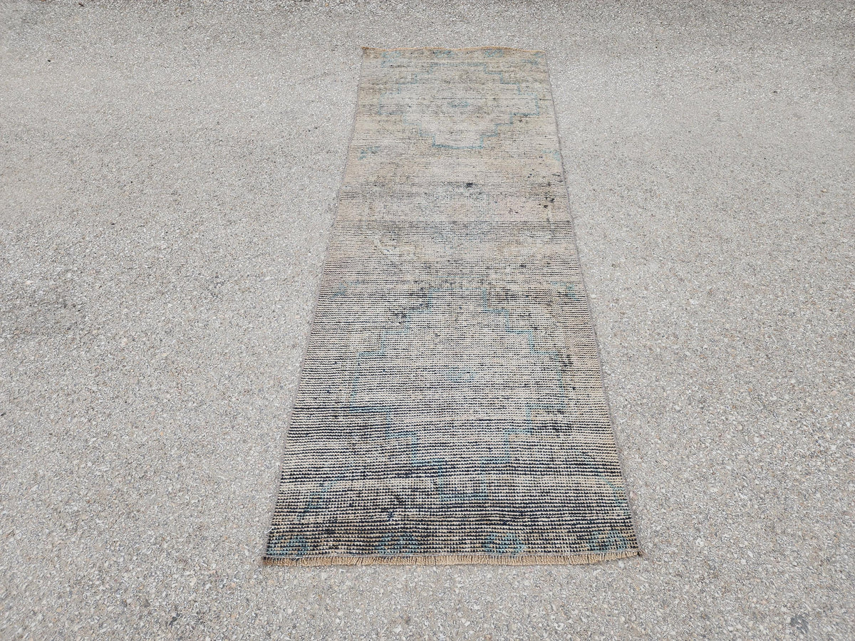 Gray Turkish Wool Runner Rug 2x6: Rustic Oriental Decor