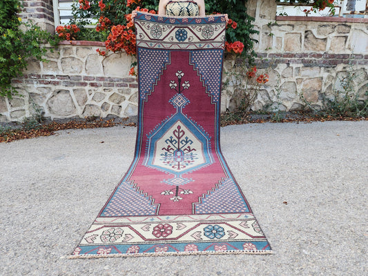 2x8 Vintage Turkish Runner, Bohemian Home Decor, Faded Red Wool Color, Kitchen Rug