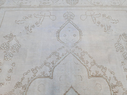 Neutral Wool Rug 9x12: Hand Knotted Oriental Turkish Wool, Home Rustic Decor