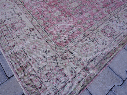 6x11 Handwoven Turkish Oushak Rug: Faded Red Wool & Cotton