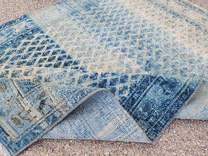 Handwoven Turkish Wool Rug 4x7: Blue Rustic Farmhouse Decor