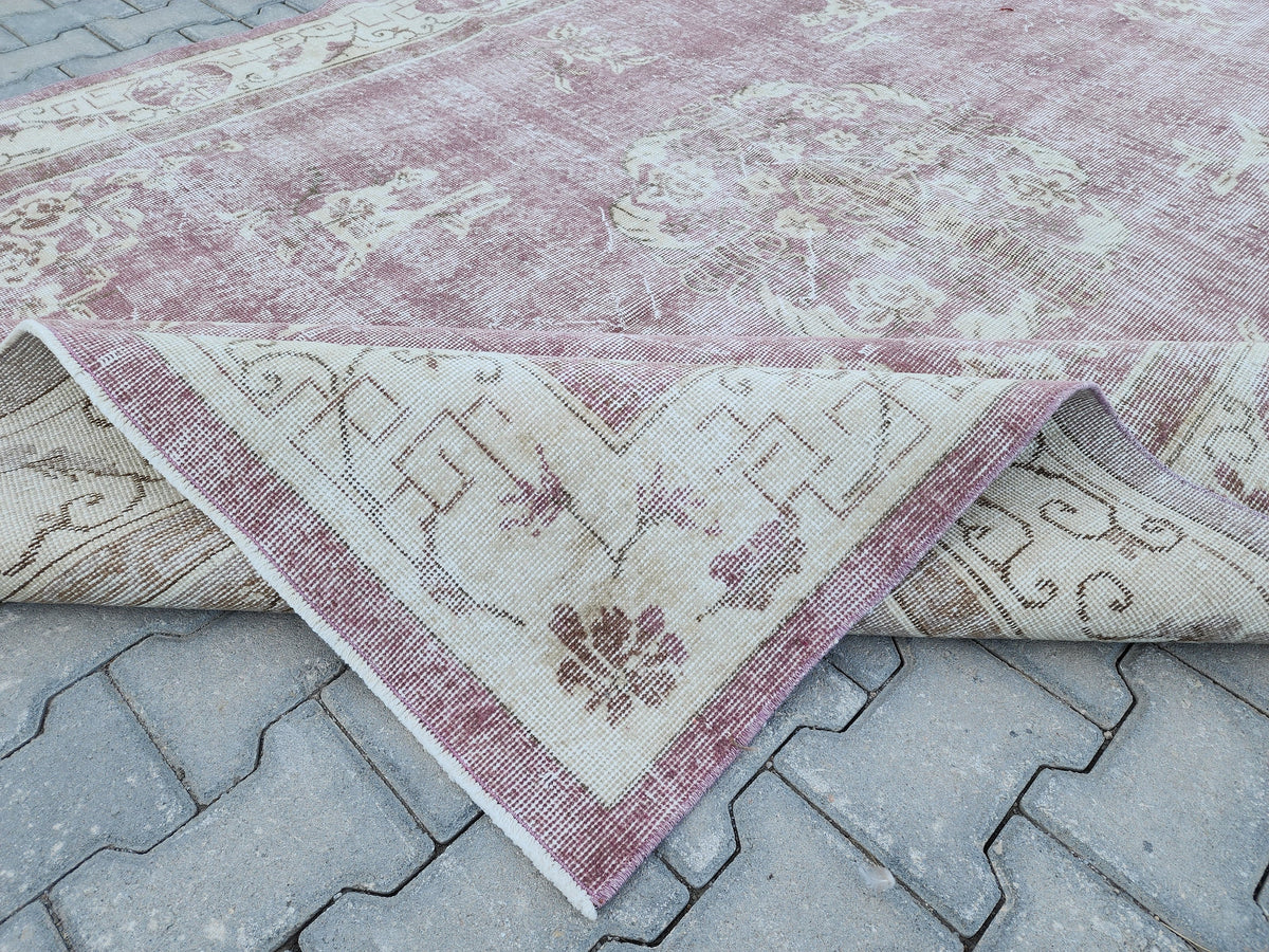 7x10 Vintage Wool Rug: Beige Isparta Oriental Rug